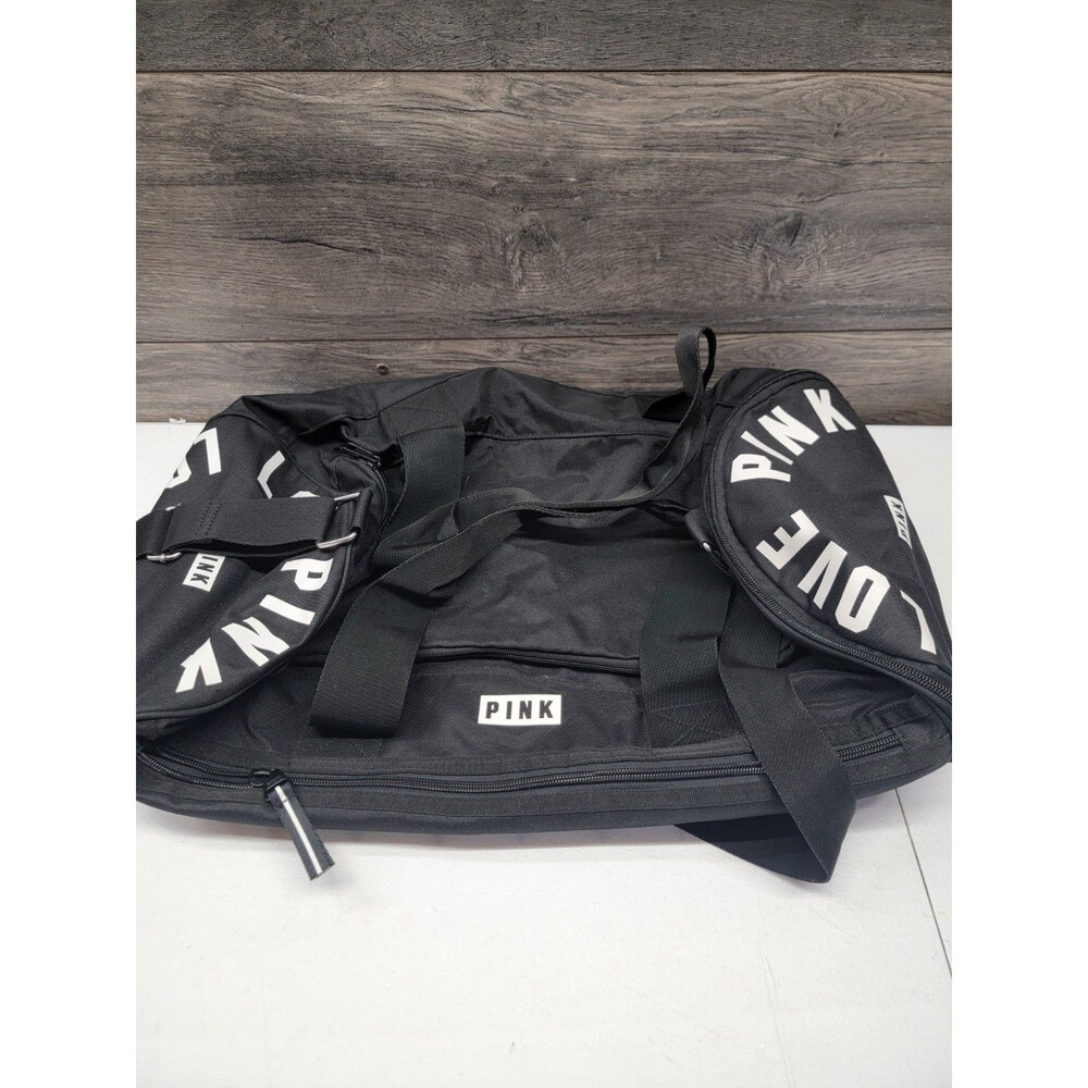 vintage VICTORIAS SECRET “LOVE PINK” GYM BAG shoulder DUFFEL TRAVEL BLACK/WHITE